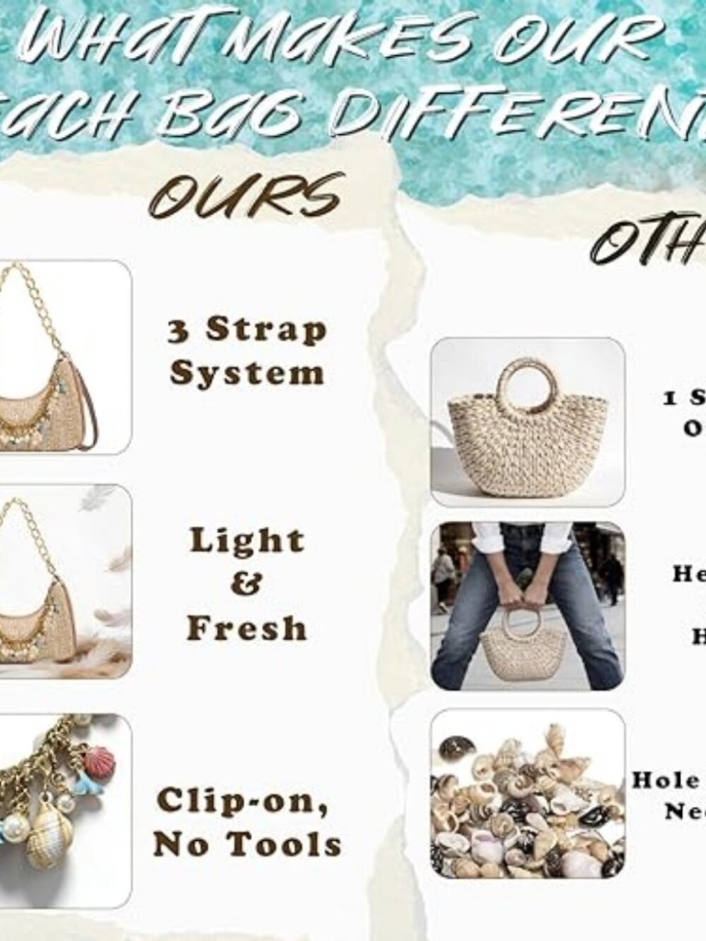 Beach Purse Straw Shoulder Bag for Women Summer Beaded Bag for Vacation Travel w - Picture 5 of 7